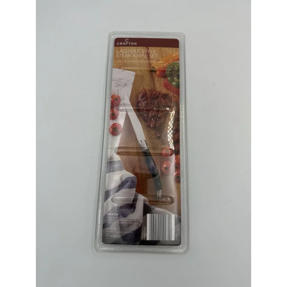 Crofton Laguiole Style Steak Knife Set 4 Pc Stainless Steel Black Handle New